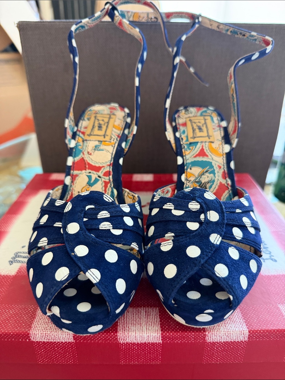 Miss L-Fire Blue & White Dally Dotted Wedges size EU 37